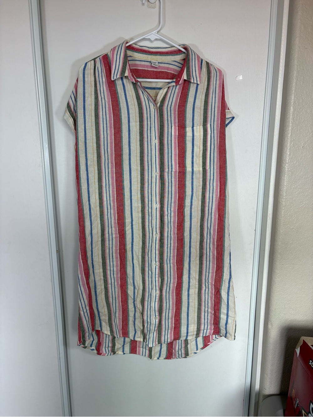 Old Navy Women'S Linen-Blend Striped Shirt Dress in‎ Multicolor Stripe Size L - Picture 2 of 8